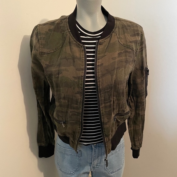 Sanctuary jacket bomber long sleeve camouflage green black womens extra small - Picture 1 of 5
